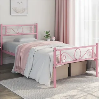 Yaheetech Bettrahmen Metallbett für 90 x 200 cm Matratze Bettgestell aus Metall Gästebett mit Lattenrost Hellrosa - Hellrosa