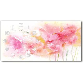 Wanduhr aus Glas – 60x30 cm - Glasbild - Glasuhr - Gehärtetes Glas - weisse-zeiger - Blumen - Weiß