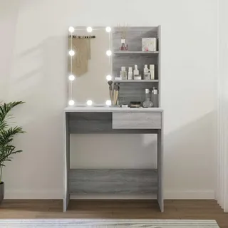 vidaXL Schminktisch mit LED Grau Sonoma 74,5x40x141 cm - Grau