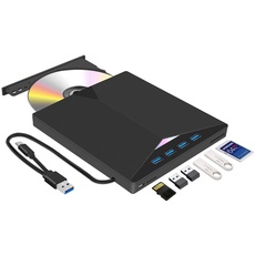 Externer DVD/CD-ROM-Laufwerk und Brenner USB 3.0 und Typ-C mit SD/TF-Kartenleser und USB, CD-RW VCD für Windows 7/8/10/Vista/XP/Mac OS, Laptop, Desktops