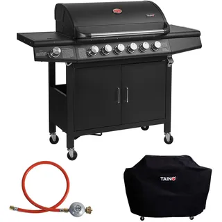 TAINO RED 6+1 Brenner Gasgrill Abdeckung Set Gasregler BBQ Grill Zubehör Cover - Schwarz