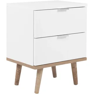 Mid.you Nachtkästchen , Weiß, Eichefarben , Holz , Esche , 2 Schublade(n) Schubladen , 40x52x30 cm , Holzmöbel, Holzbetten, Nachtkästchen Holz