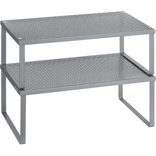 SONGMICS Gewürzregal, 2er Set, Küchenregal, Küchen-Organizer, Küche, Gewürzhalter, erweiterbar, stapelbar, kleines Regal, Metall, silbern KCS401G01