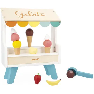 Janod - Eisstand aus Holz - 14 magnetische Zubehörteile - Rollenspielzeug - Spielzeug aus FSC-Holz - Ab 3 Jahre, J06558