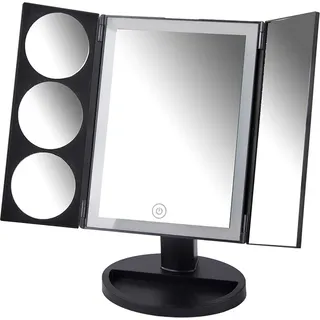 Verk 27180 Kosmetikspiegel mit LED-Beleuchtung, 3-fach, 5-fach, 10-fach Vergrößerung, schwarz - Schwarz