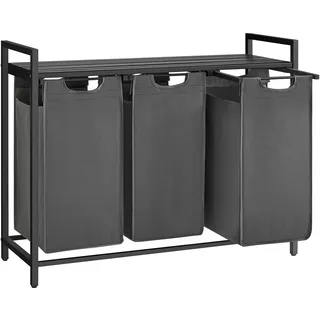 VASAGLE Wäschekorb 3 x 38 L, mit Ablage, schwarz-grau