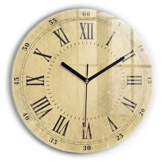Wallfluent Wanduhr – Stilles Quarzuhrwerk - Uhr Dekoration Wohnzimmer Schlafzimmer Küche - schwarze Zeiger - 30 cm - Braune römische Ziffern - Gelb