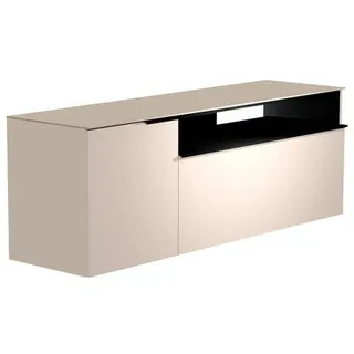 Moderano Lowboard , Schwarz, Sandfarben , Metall , 3 Fächer , 160x56x45 cm , Beimöbel erhältlich, hängend, Abdeckplatte aus Glas , Wohnzimmer, TV Möbel, Lowboards, Lowboards hängend