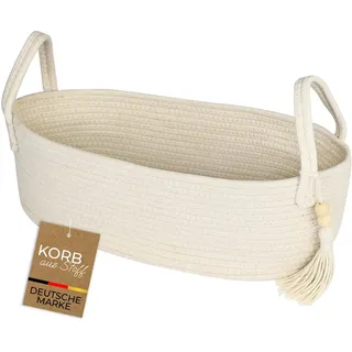 HMF Aufbewahrungskorb Badezimmer, schmaler Korb für bis zu 3 Rollen Toilettenpapier aus Baumwolle | 38,5 x 15,5 x 14 cm | Creme