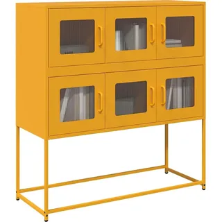 Design New Vitrinenschrank Sideboard Senfgelb 100,5x39x107 cm Kaltgewalzter Stahl - Kommoden Möbel2025 CHY2405464 1parcel - Gelb
