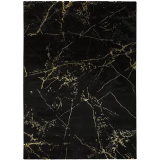 Atticgo Webteppich Schwarz Gold 80/150 cm , Textil , Abstrakt , Rechteckig , 80x150 cm , Oeko-Tex® Standard 100 , antistatisch, für Fußbodenheizung geeignet, leicht zusammenrollbar , Teppiche und Böden, Teppiche