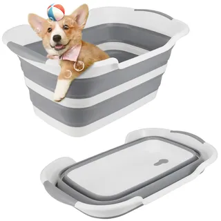 Multifunktionale zusammenklappbare Haustier Badewanne mit Abflussloch, Tragbare Indoor Outdoor Faltbare Wäschewanne Badewanne Kleine Haustiere Badewanne für Welpen Kleine Hunde Katzen und Kinder