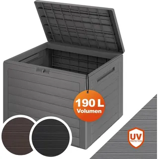 CASARIA® Gartenbox 190L UV-beständig Griffmulden Verschlussvorrichtung Balkon Terrasse Wohnzimmer Wintergarten Box Kissenbox 78x44cm Holz-Optik Grau - Grau