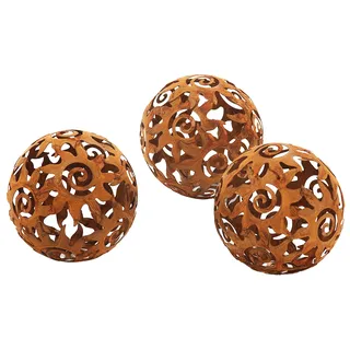 Kobolo Gartenkugel KALURA Rostoptik - 3er Set - Durchmesser 12 cm - Gartendeko Garten Terrasse Kugel Dekorative Rost Gartenkugeln Garden ball Deco - Braun