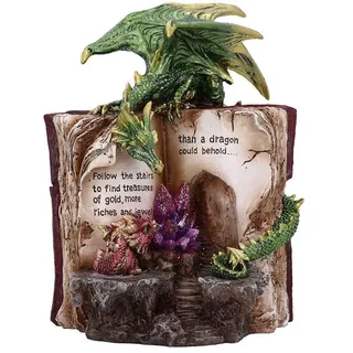 Nemesis Now Hoard Finders Drache mit Buch, Kristallfigur, Grün, 20,8 cm