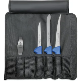 F.Dick DICK Textil-Rolltasche "Angler" 4-tlg. (Maße 34,50 x 35,50 x 6 cm, mit Grätenpinzette, Ausbeinmesser und zwei Filetiermesser, Farbe Blau, 82461000