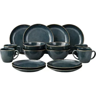 Mica Decorations Racco Geschirrset für 4 Personen – Frühstücksteller, Schüssel, Kaffeebecher und Speiseteller – Teller Set Steingut Geschirr – Spülmaschinenfestes Geschirrset - Dunkelgrau - Grau