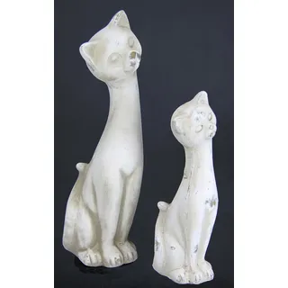 Dekofigur Kätzchen 2er Set Katzenfigur Gartenfiguren Katze Skulptur Ornamente Statue Figur Tiere Tierfigur Haustier Dekoobjekt Zierelement Shabby Chick Katzenform Schloss-Katze Antik Keramikkatzen