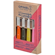 Opinel Küchenmesser- Set du cuisinier 4-teilig, rostfreier Sandvik-Stahl, Schälmesser, Gemüsemesser, Obstmesser, Sparschäler, Bunt