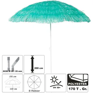 Hawaii Sonnenschirm Bastschirm Ø 160 cm UV30+ Strandschirm Knickschirm türkis - Türkis