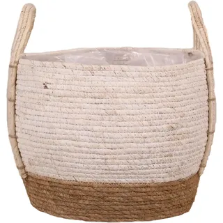 Korb mit Henkeln aus Stroh und Seegras Ø 28 cm x 24 cm Weiß