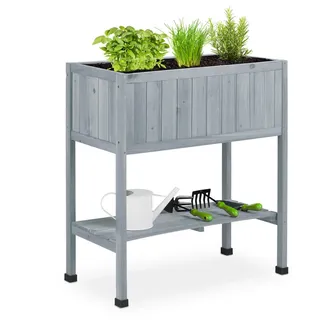 Relaxdays Hochbeet Pflanzbeet auf Stelzen 74 x 38 x 80,5 cm Grau