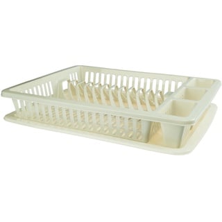 GALICJA Molly Abtropfgestell Geschirr Organizer – Geschirrabtropfgestell Kunststoff – DREI Zusätzliche Fächer – Geschirr Besteck Abtropfbehälter Creme 46x37x8,5cm