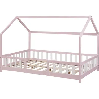 [en.casa] Kinderbett Sisimiut 140 x 200 cm Kiefer rosa/weiß