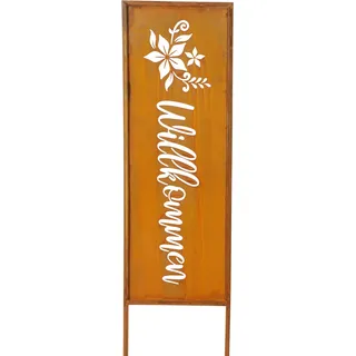Willkommen H83cm Stele Rost Rostdeko Braun Gartenstecker Garten-Deko Edelrost