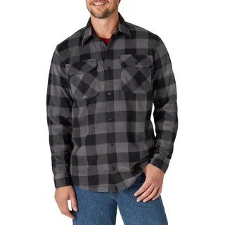 Wrangler Authentics Herren Fleece hemdjas met lange mouwen Button Down Shirt, Graues Buffalo Plaid, L EU