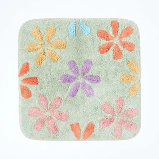 Homescapes Badematte rutschfest, waschbarer bunter Badteppich, 100% Baumwolle, Antirutsch Badvorleger mit Blumenmuster, Große Duschmatte im Pastell Farben 50 x 50 cm, Mehrfarbig
