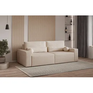 Sofa mit Schlaffunktion und Bettkasten, Polstersofa aus Bouclé, Couch für Wohnzimmer, Sofagarnitur Wohnlandschaft mit BettfunktionSchlafsofa Denver mini - Beige (Anthology 3) - Beige