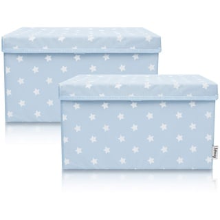 Lifeney 2-Set Aufbewahrungsbox Kinder (37x25x21cm) I Aufbewahrungskorb für Kinderzimmer und Wohnbereich I Kinder Aufbewahrungskiste (Hellblau Stern)