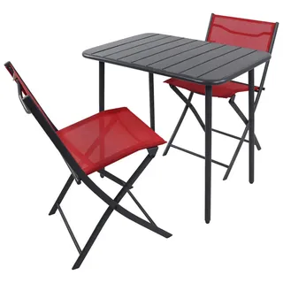 Ambia Garden Balkonset , Rot, Schwarz , Metall, Kunststoff, Textil , 3-teilig , regenabweisend, rostfrei, UV-beständig, Stuhl klappbar , Gartenmöbel, Gartengarnituren, Balkonmöbel-Sets