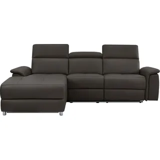 Home affaire Ecksofa »Pareli, L-Form, 259cm,m. Recamiere, Echtleder, Kunstleder, Webstoff« man. o. elektr. Relaxfunktion, USB/Kopfteilverstellg u. LED, braun