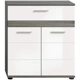 inn.furn Badkommode Weiß Hochglanz grau 71 cm mit Rillenoptik Bailey