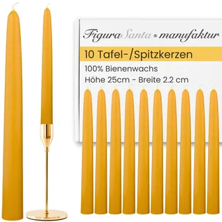 Figura Santa® 10 TAFELKERZEN aus 100% BIENENWACHS Bienenwachskerzen Spitzkerzen Dinnercandles Honigkerzen Kerzen - 10er Set H25 cm Ø2,2cm