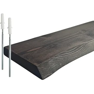 Relaxdays Wandregal, Baumkante, HBT: 3x100x22 cm, rustikales Schweberegal, Küche, Wandbrett Massivholz, Kiefer, schwarz