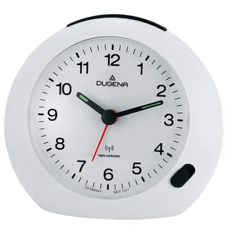 Dugena Wecker Analog Quarz – Klassischer Tischwecker, Funk, batteriebetrieben, gut ablesbares Zifferblatt, für Schlafzimmer & Nachttisch