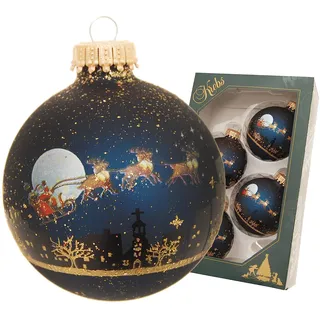 Krebs Glas Lauscha - Weihnachtsdekoration/Christbaumschmuck aus Glas - Weihnachtskugeln - Motiv: Mitternacht vor Weihnachten mit Golddekor- 4 Stück - Größe: 4 mal 7cm