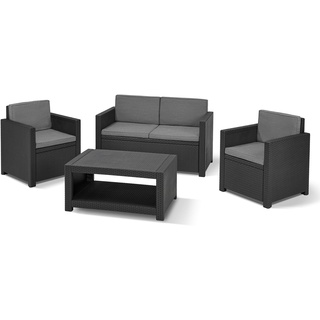 Allibert by Keter Gartenlounge Set Monaco, graphit/grey, 4tlg., inkl. Sitz- und Rückenkissen, Kunststoff, flache Rattanoptik