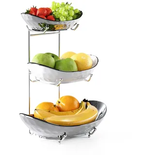 Acliys Obstschale 3 Etagen Keramik Obstkorb für Küche Porzellan Küche Schalen für Obst und Gemüse Aufbewahrung Snack Nüsse Dessert Kuchen Tablett Tellerregal für Party Hochzeit