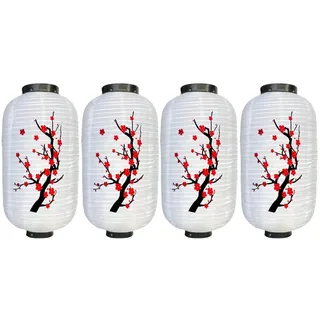 4Pcs 10Zoll Japanische Laterne, Kirschblüten Deko Lampe Laterne aus Stoff, wasserdicht japanische Lampenschirm, Deko für Restaurant, Bar, Hof, Garten (4Pcs 04)