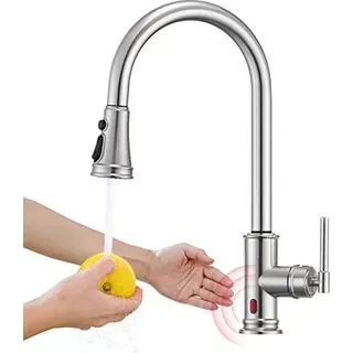 Küchenhahn berührungsloser Sensor, hoher Druckleiter der Duschmischer Smart Waschbecken 360 ° Drei Sprühfunktionen Edelstahl - Silber