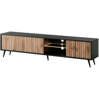Selsey TV Schrank Board Sideboard Fernsehtisch Fernsehschrank Mit Lamellen Und LED Beleuchtung 175 cm Schwarze Beine Wotan Eiche Bello, Schwarz