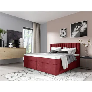 Boxspringbett Schlafzimmerbett LINNEA 180x220cm Stoff Rot inkl. Bettkasten - Rot