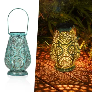 JOYCREATOR Solarlaterne für Außen, LED Metall Solar Laternen für Draußen Wasserdicht IP65, Solarlampen für Außen Garten Hängend für Outdoor Balkon Rasen Hof Camping Geschenke(Türkis/ Klein)