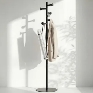nidoshu Garderobenständer schwarz aus Metall, Kleiderständer klein, keine sichtbaren Schrauben, stabil und platzsparend, minimalistisches Design, Flurgarderobe für kleine Räume (SCHWARZ MATT)