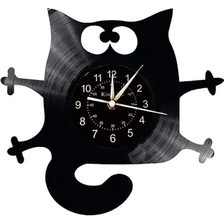 Smotly Vinyl Wanduhr, Schwarze Katze förmigen Nachtuhr, handgemachte Wanddekoration Wanduhr kreative Geschenke.