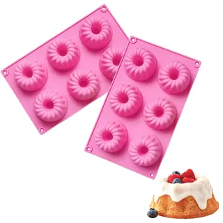 Weenwill Gugelhupfform Silikon,2 Stück Mini-Gugelhupfform mit 6 Mulden zum Backen,Gugelhupfforms Klein,Mini Gugelhupfforms Silikon für Cupcakes,Muffins,Pralinen und Mehr